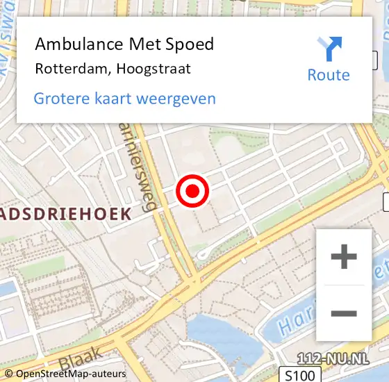 Locatie op kaart van de 112 melding: Ambulance Met Spoed Naar Rotterdam, Hoogstraat op 23 april 2024 11:28