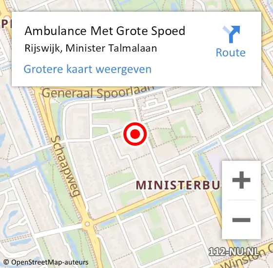 Locatie op kaart van de 112 melding: Ambulance Met Grote Spoed Naar Rijswijk, Minister Talmalaan op 23 april 2024 11:38