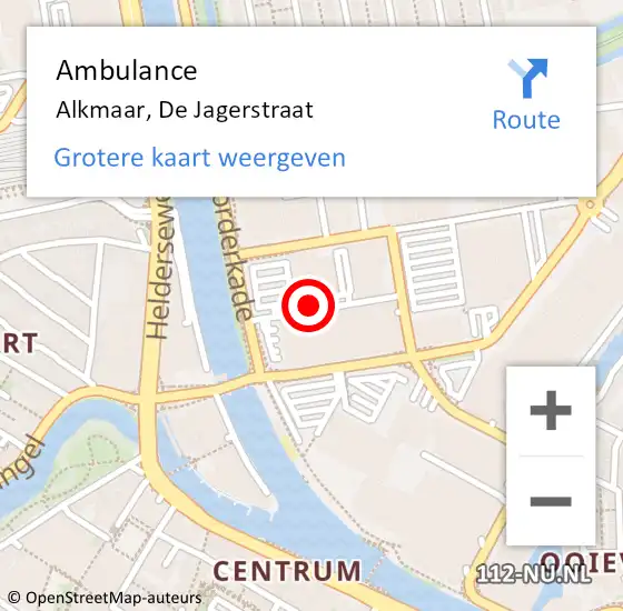 Locatie op kaart van de 112 melding: Ambulance Alkmaar, De Jagerstraat op 23 april 2024 12:00