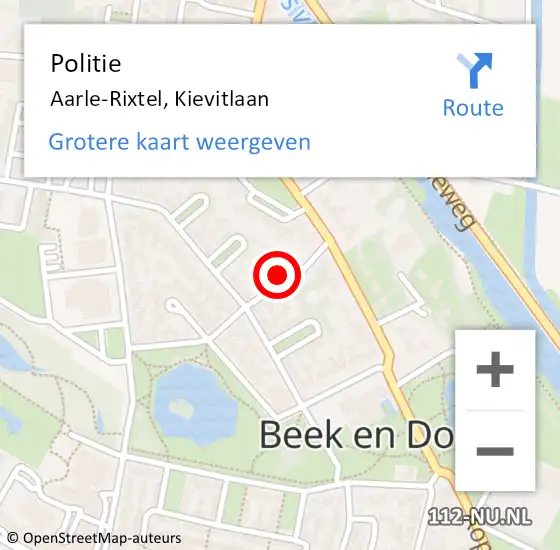 Locatie op kaart van de 112 melding: Politie Aarle-Rixtel, Kievitlaan op 23 april 2024 12:26