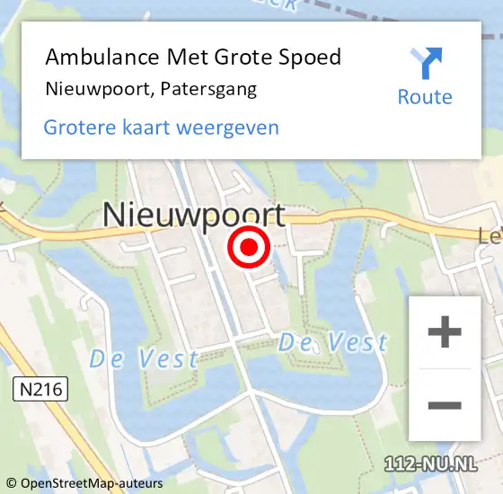 Locatie op kaart van de 112 melding: Ambulance Met Grote Spoed Naar Nieuwpoort, Patersgang op 23 april 2024 12:30