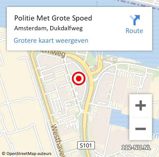 Locatie op kaart van de 112 melding: Politie Met Grote Spoed Naar Amsterdam, Dukdalfweg op 23 april 2024 12:44