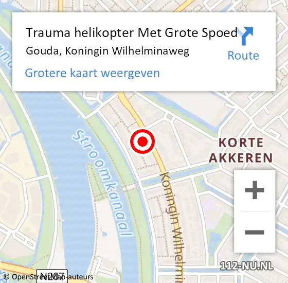 Locatie op kaart van de 112 melding: Trauma helikopter Met Grote Spoed Naar Gouda, Koningin Wilhelminaweg op 23 april 2024 12:49