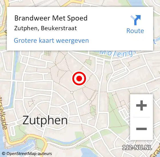 Locatie op kaart van de 112 melding: Brandweer Met Spoed Naar Zutphen, Beukerstraat op 23 april 2024 13:37