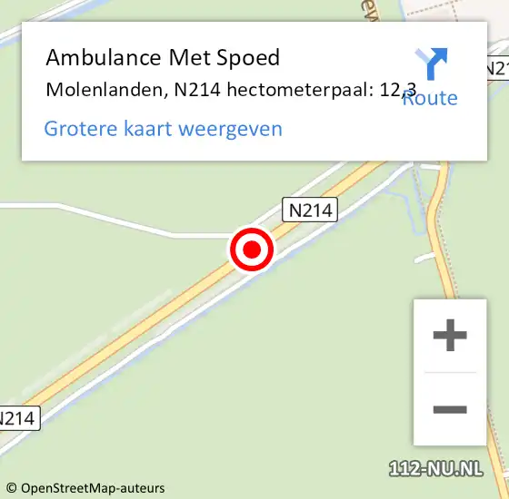 Locatie op kaart van de 112 melding: Ambulance Met Spoed Naar Molenlanden, N214 hectometerpaal: 12,3 op 23 april 2024 13:59