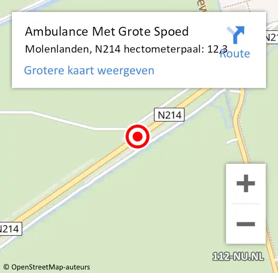 Locatie op kaart van de 112 melding: Ambulance Met Grote Spoed Naar Molenlanden, N214 hectometerpaal: 12,3 op 23 april 2024 14:00