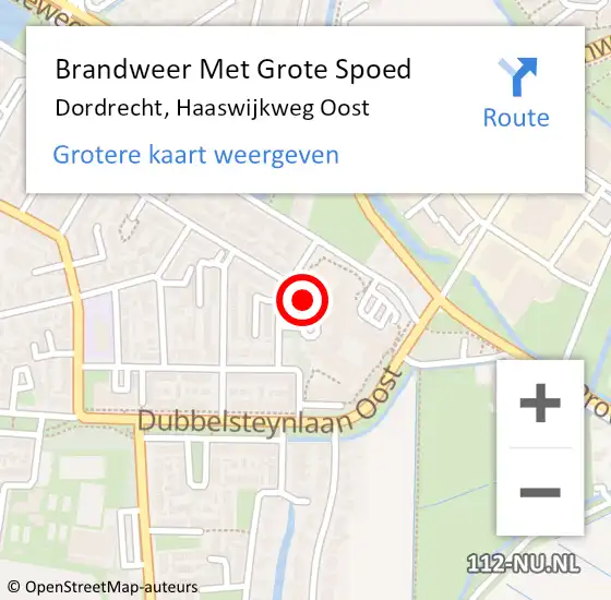 Locatie op kaart van de 112 melding: Brandweer Met Grote Spoed Naar Dordrecht, Haaswijkweg Oost op 23 april 2024 14:14