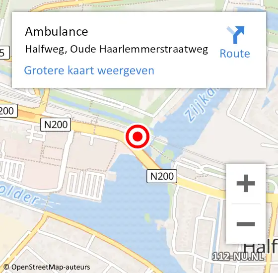 Locatie op kaart van de 112 melding: Ambulance Halfweg, Oude Haarlemmerstraatweg op 23 april 2024 14:33