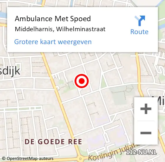 Locatie op kaart van de 112 melding: Ambulance Met Spoed Naar Middelharnis, Wilhelminastraat op 23 april 2024 14:41