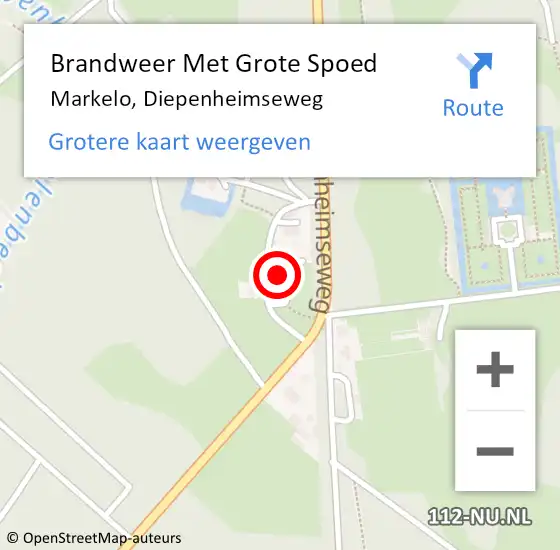 Locatie op kaart van de 112 melding: Brandweer Met Grote Spoed Naar Markelo, Diepenheimseweg op 23 april 2024 14:43