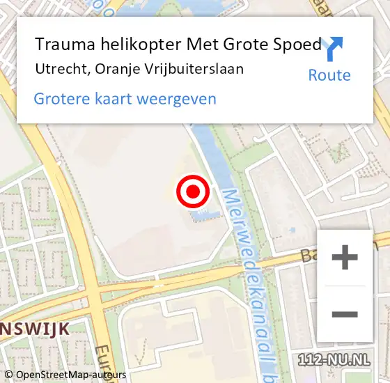 Locatie op kaart van de 112 melding: Trauma helikopter Met Grote Spoed Naar Utrecht, Oranje Vrijbuiterslaan op 23 april 2024 14:48