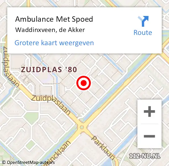 Locatie op kaart van de 112 melding: Ambulance Met Spoed Naar Waddinxveen, de Akker op 23 april 2024 15:10