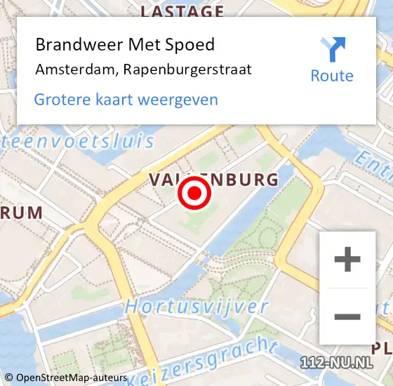 Locatie op kaart van de 112 melding: Brandweer Met Spoed Naar Amsterdam, Rapenburgerstraat op 23 april 2024 15:14