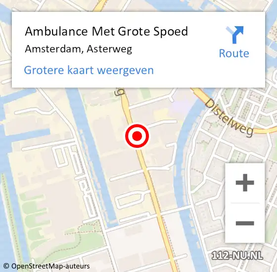 Locatie op kaart van de 112 melding: Ambulance Met Grote Spoed Naar Amsterdam, Asterweg op 23 april 2024 15:27