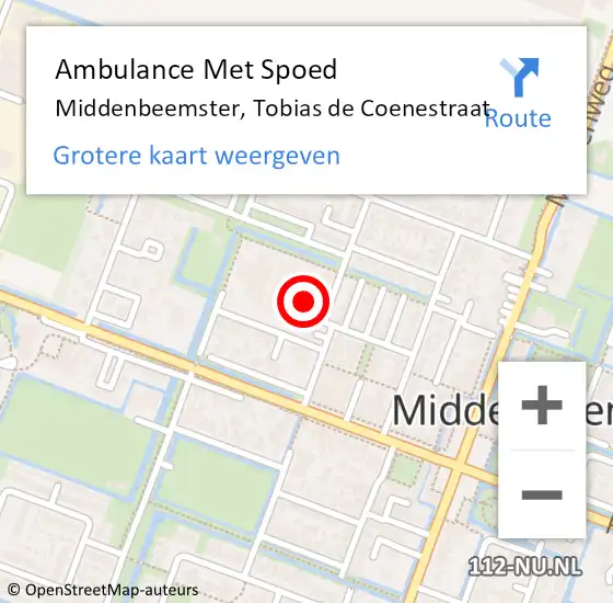 Locatie op kaart van de 112 melding: Ambulance Met Spoed Naar Middenbeemster, Tobias de Coenestraat op 23 april 2024 15:39