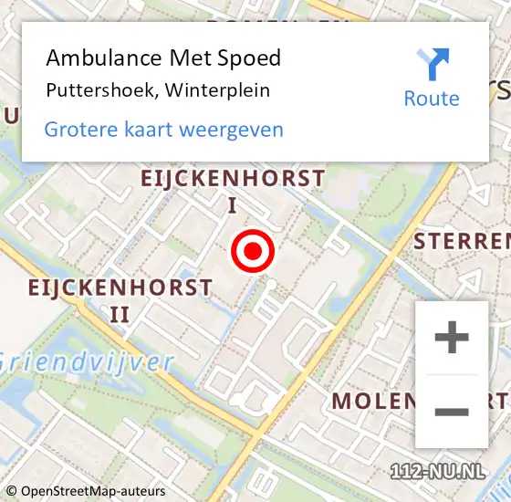 Locatie op kaart van de 112 melding: Ambulance Met Spoed Naar Puttershoek, Winterplein op 23 april 2024 15:47