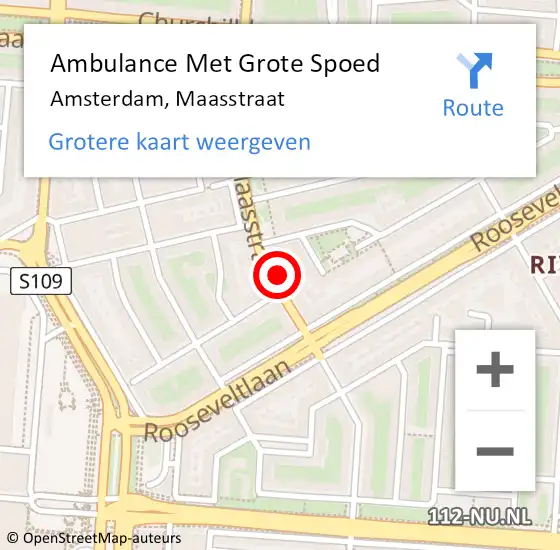 Locatie op kaart van de 112 melding: Ambulance Met Grote Spoed Naar Amsterdam, Maasstraat op 23 april 2024 15:59