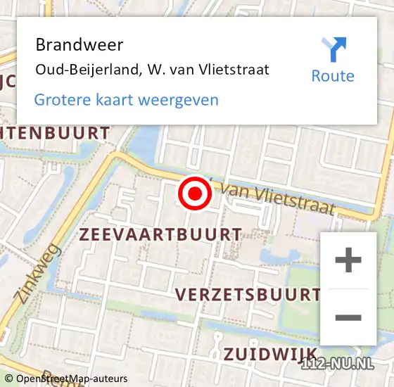 Locatie op kaart van de 112 melding: Brandweer Oud-Beijerland, W. van Vlietstraat op 23 april 2024 16:04