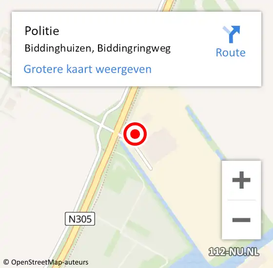 Locatie op kaart van de 112 melding: Politie Biddinghuizen, Biddingringweg op 23 april 2024 16:06