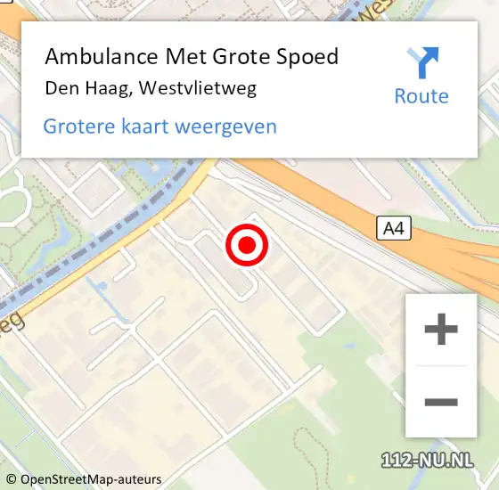 Locatie op kaart van de 112 melding: Ambulance Met Grote Spoed Naar Den Haag, Westvlietweg op 23 april 2024 16:09