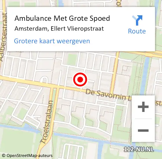 Locatie op kaart van de 112 melding: Ambulance Met Grote Spoed Naar Amsterdam, Ellert Vlieropstraat op 23 april 2024 16:10
