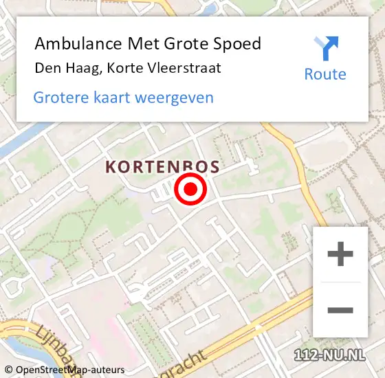 Locatie op kaart van de 112 melding: Ambulance Met Grote Spoed Naar Den Haag, Korte Vleerstraat op 23 april 2024 16:21