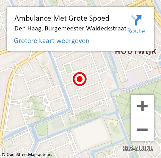Locatie op kaart van de 112 melding: Ambulance Met Grote Spoed Naar Den Haag, Burgemeester Waldeckstraat op 23 april 2024 16:43