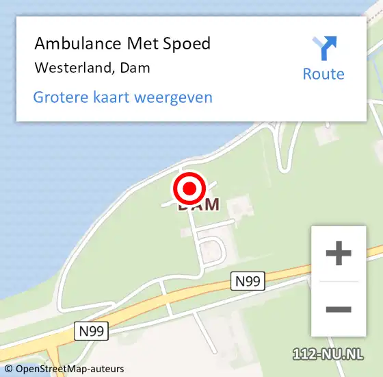 Locatie op kaart van de 112 melding: Ambulance Met Spoed Naar Westerland, Dam op 23 april 2024 16:43