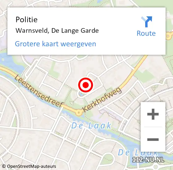 Locatie op kaart van de 112 melding: Politie Warnsveld, De Lange Garde op 23 april 2024 16:45
