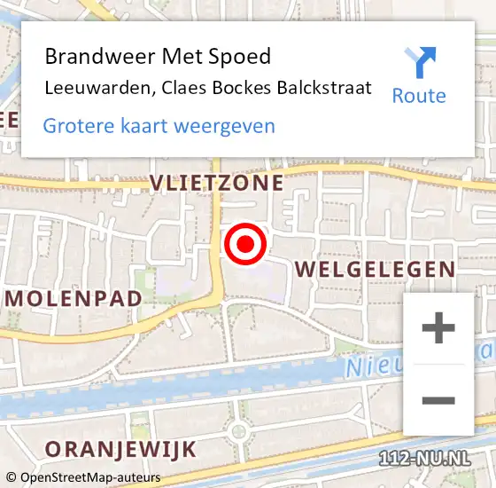 Locatie op kaart van de 112 melding: Brandweer Met Spoed Naar Leeuwarden, Claes Bockes Balckstraat op 23 april 2024 16:50