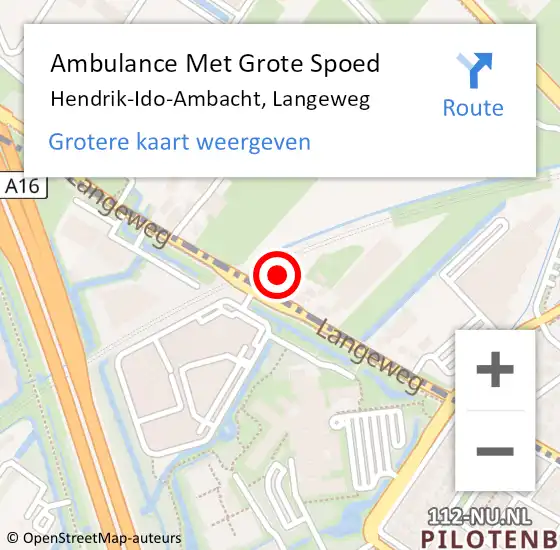 Locatie op kaart van de 112 melding: Ambulance Met Grote Spoed Naar Hendrik-Ido-Ambacht, Langeweg op 23 april 2024 16:57