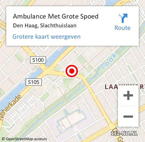 Locatie op kaart van de 112 melding: Ambulance Met Grote Spoed Naar Den Haag, Slachthuislaan op 23 april 2024 17:09