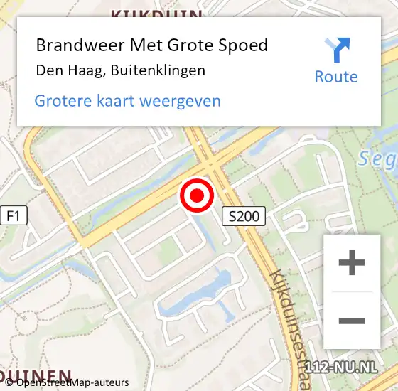 Locatie op kaart van de 112 melding: Brandweer Met Grote Spoed Naar Den Haag, Buitenklingen op 23 april 2024 17:14