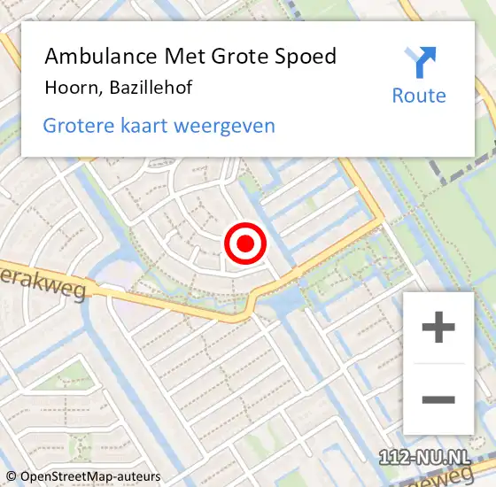 Locatie op kaart van de 112 melding: Ambulance Met Grote Spoed Naar Hoorn, Bazillehof op 23 april 2024 17:31