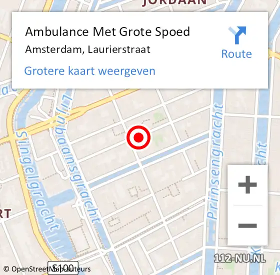 Locatie op kaart van de 112 melding: Ambulance Met Grote Spoed Naar Amsterdam, Laurierstraat op 23 april 2024 17:32