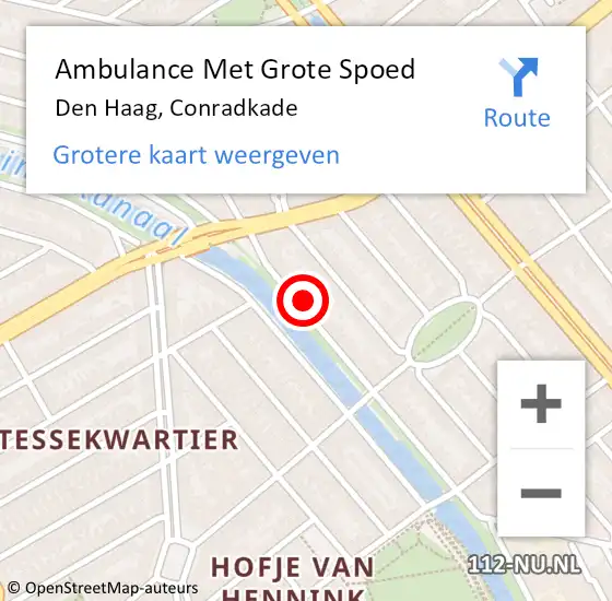 Locatie op kaart van de 112 melding: Ambulance Met Grote Spoed Naar Den Haag, Conradkade op 23 april 2024 17:36