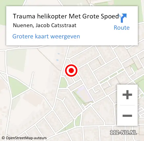 Locatie op kaart van de 112 melding: Trauma helikopter Met Grote Spoed Naar Nuenen, Jacob Catsstraat op 23 april 2024 17:38