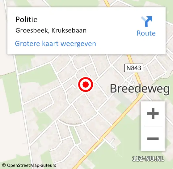 Locatie op kaart van de 112 melding: Politie Groesbeek, Kruksebaan op 23 april 2024 17:46