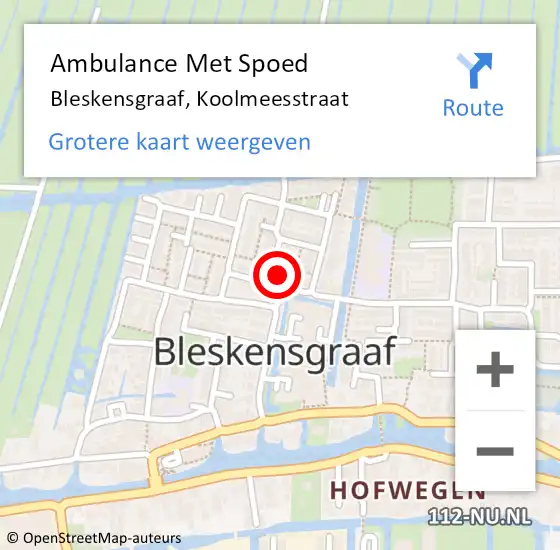 Locatie op kaart van de 112 melding: Ambulance Met Spoed Naar Bleskensgraaf, Koolmeesstraat op 23 april 2024 17:46
