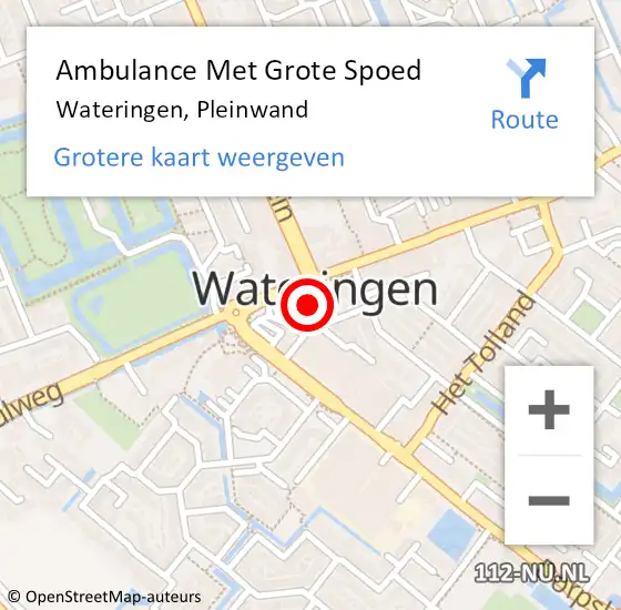 Locatie op kaart van de 112 melding: Ambulance Met Grote Spoed Naar Wateringen, Pleinwand op 23 april 2024 18:04