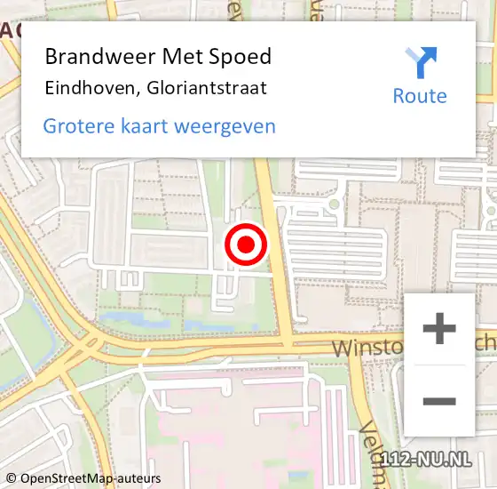 Locatie op kaart van de 112 melding: Brandweer Met Spoed Naar Eindhoven, Gloriantstraat op 23 april 2024 18:04