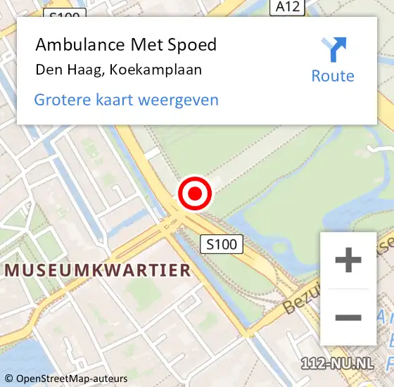 Locatie op kaart van de 112 melding: Ambulance Met Spoed Naar Den Haag, Koekamplaan op 23 april 2024 18:11
