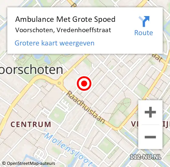 Locatie op kaart van de 112 melding: Ambulance Met Grote Spoed Naar Voorschoten, Vredenhoeffstraat op 23 april 2024 18:20
