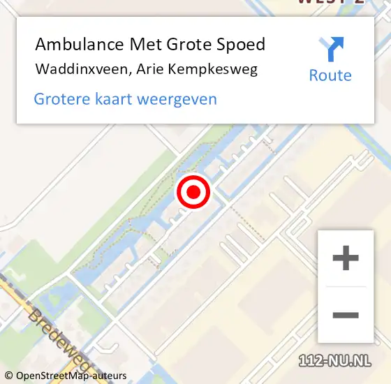 Locatie op kaart van de 112 melding: Ambulance Met Grote Spoed Naar Waddinxveen, Arie Kempkesweg op 23 april 2024 18:40