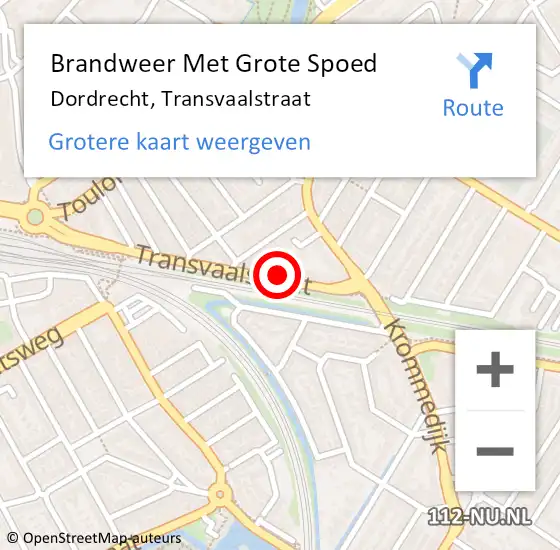 Locatie op kaart van de 112 melding: Brandweer Met Grote Spoed Naar Dordrecht, Transvaalstraat op 23 april 2024 18:45
