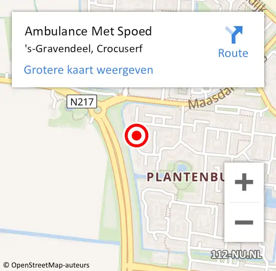 Locatie op kaart van de 112 melding: Ambulance Met Spoed Naar 's-Gravendeel, Crocuserf op 23 april 2024 18:49
