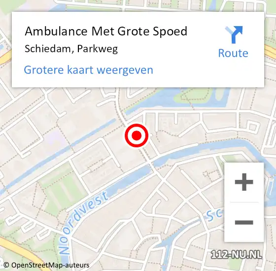 Locatie op kaart van de 112 melding: Ambulance Met Grote Spoed Naar Schiedam, Parkweg op 23 april 2024 19:05