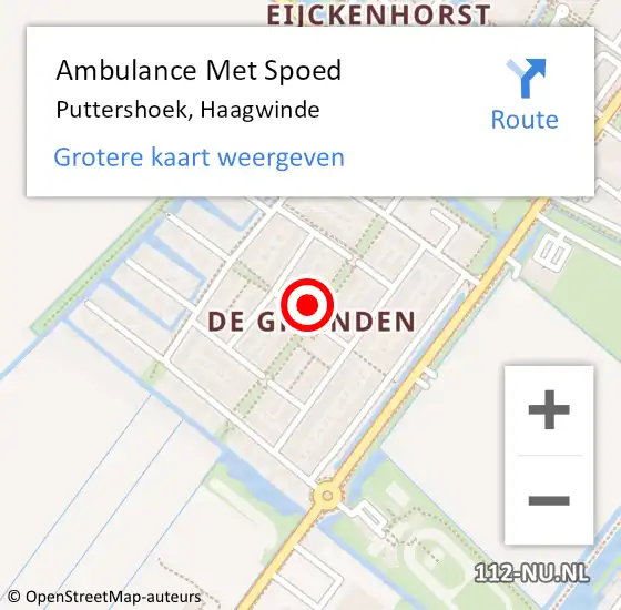 Locatie op kaart van de 112 melding: Ambulance Met Spoed Naar Puttershoek, Haagwinde op 23 april 2024 19:19