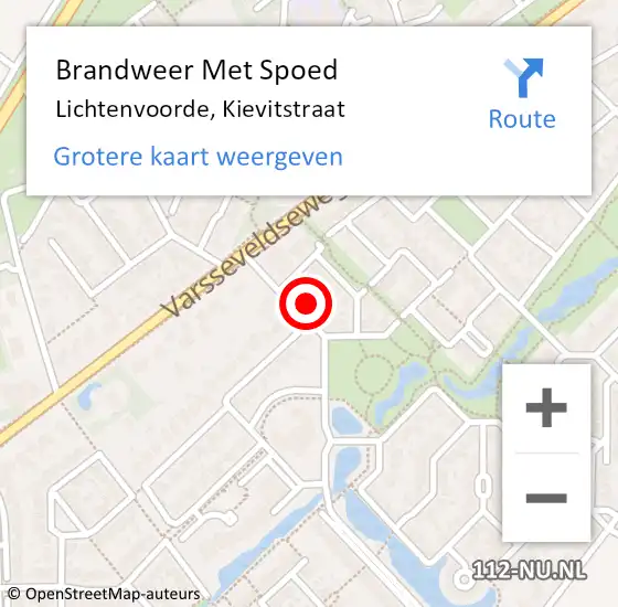 Locatie op kaart van de 112 melding: Brandweer Met Spoed Naar Lichtenvoorde, Kievitstraat op 23 april 2024 19:46