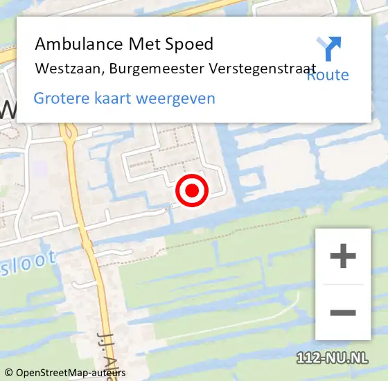 Locatie op kaart van de 112 melding: Ambulance Met Spoed Naar Westzaan, Burgemeester Verstegenstraat op 23 april 2024 21:04